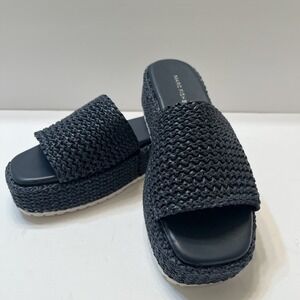 Marc Fisher Women's 8 Slip On Wedge Shoes Navy Woven Open Toe